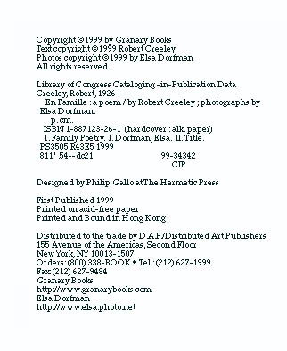 En Famille by Robert Creeley & Elsa Dorfman